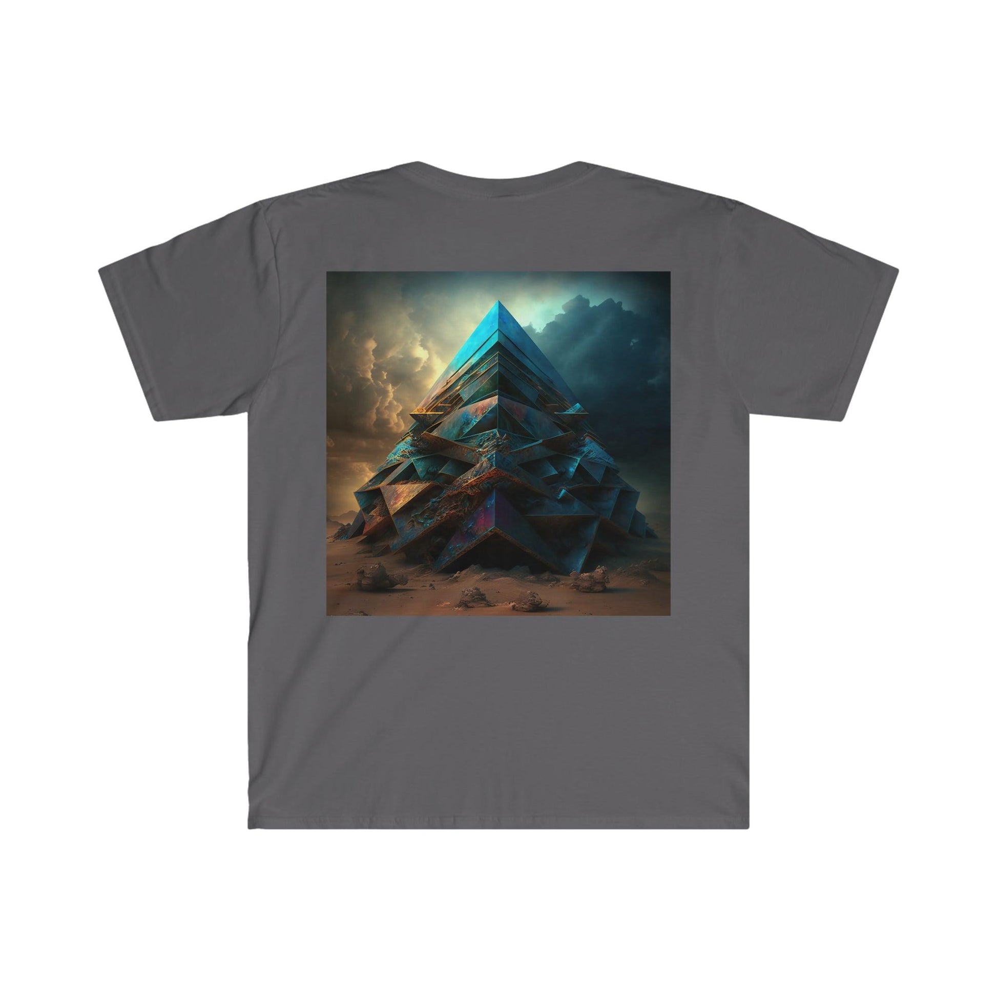 Bismuth Pyramids: Colorful and Surreal Unisex Soft Style Digital and AI Art T-Shirt for Festival and Street Wear v2 - Alchemystics.org