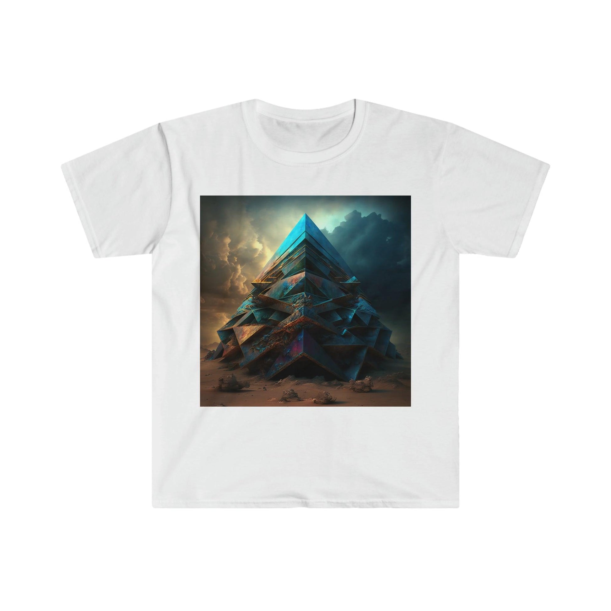 Bismuth Pyramids: Colorful and Surreal Unisex Soft Style Digital and AI Art T-Shirt for Festival and Street Wear v2 - Alchemystics.org