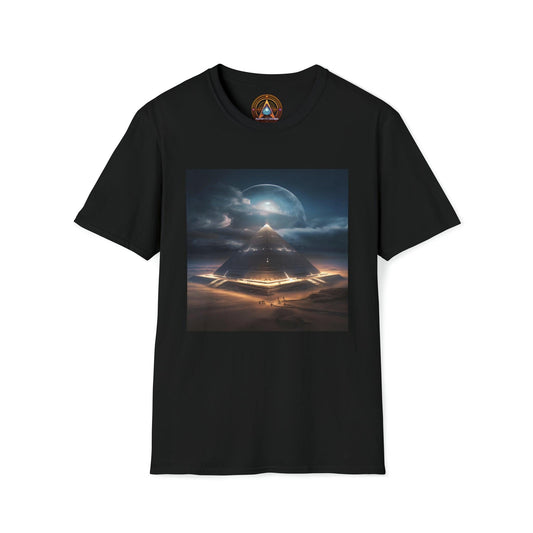 Cameron's Journey to the Eclipse at The Egyptian Pyramids - Visionary Psychedelic Ai Art Men's and Women's Unisex Soft Style T-Shirt for Festival and Street Wear - Alchemystics.org