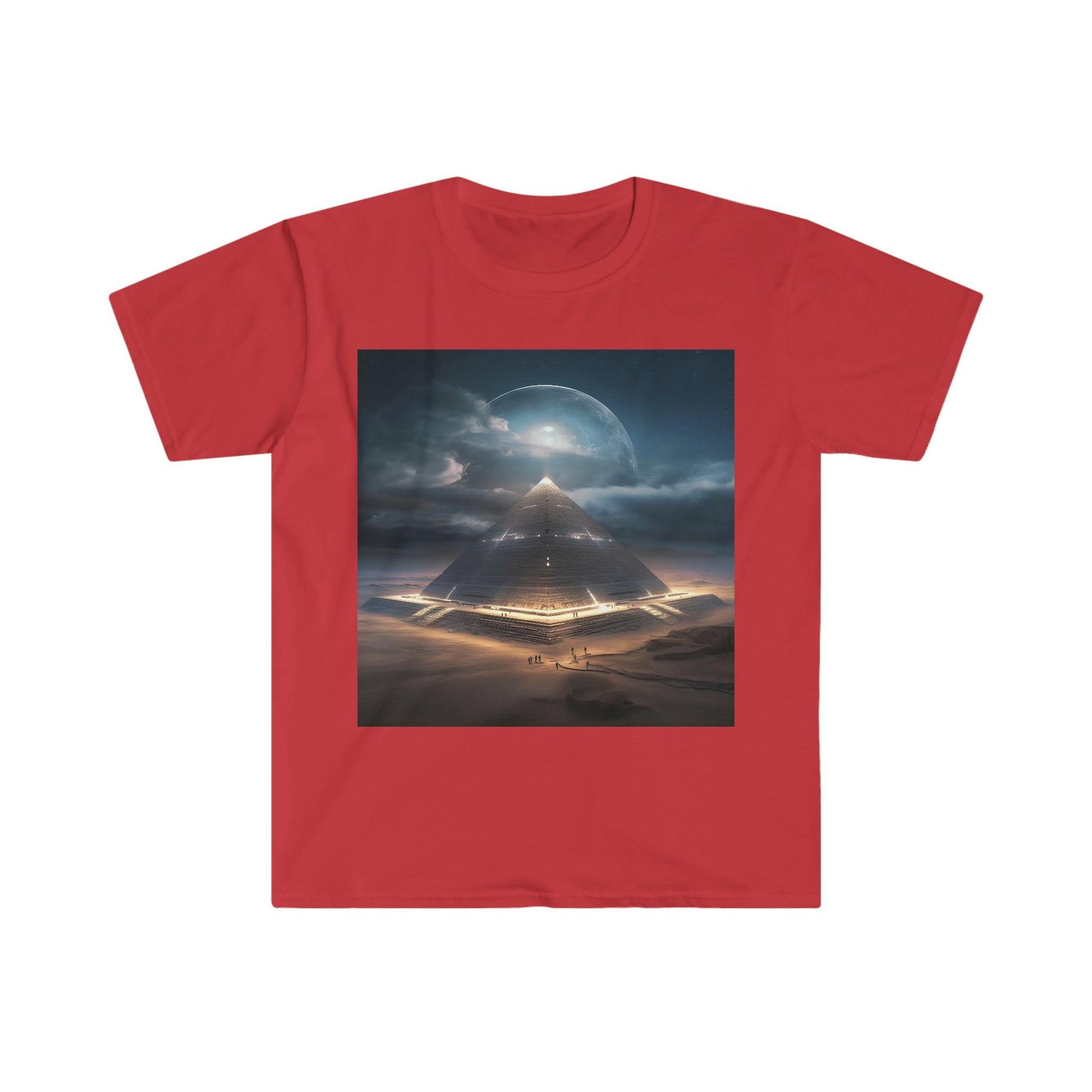 Cameron's Journey to the Eclipse at The Egyptian Pyramids - Visionary Psychedelic Ai Art Men's and Women's Unisex Soft Style T-Shirt for Festival and Street Wear - Alchemystics.org