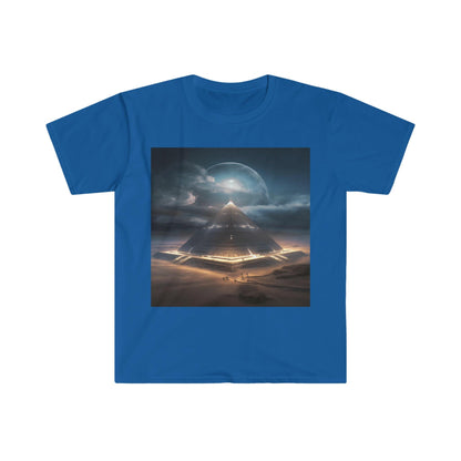 Cameron's Journey to the Eclipse at The Egyptian Pyramids - Visionary Psychedelic Ai Art Men's and Women's Unisex Soft Style T-Shirt for Festival and Street Wear - Alchemystics.org