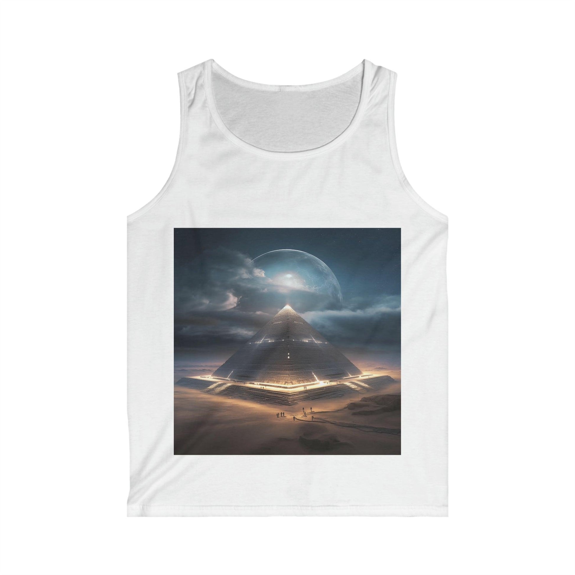 Cameron's Journey to the Eclipse at The Egyptian Pyramids - Visionary Psychedelic Ai Art Men's and Women's Unisex Softstyle Tank Top for Festival and Street Wear - Alchemystics.org