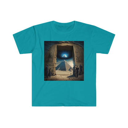 Cosmic Witnesses: Psychedelic Ai Art Men's and Women's Unisex T-Shirt for Festival and Street Wear Pyramids v6.1 - Alchemystics.org