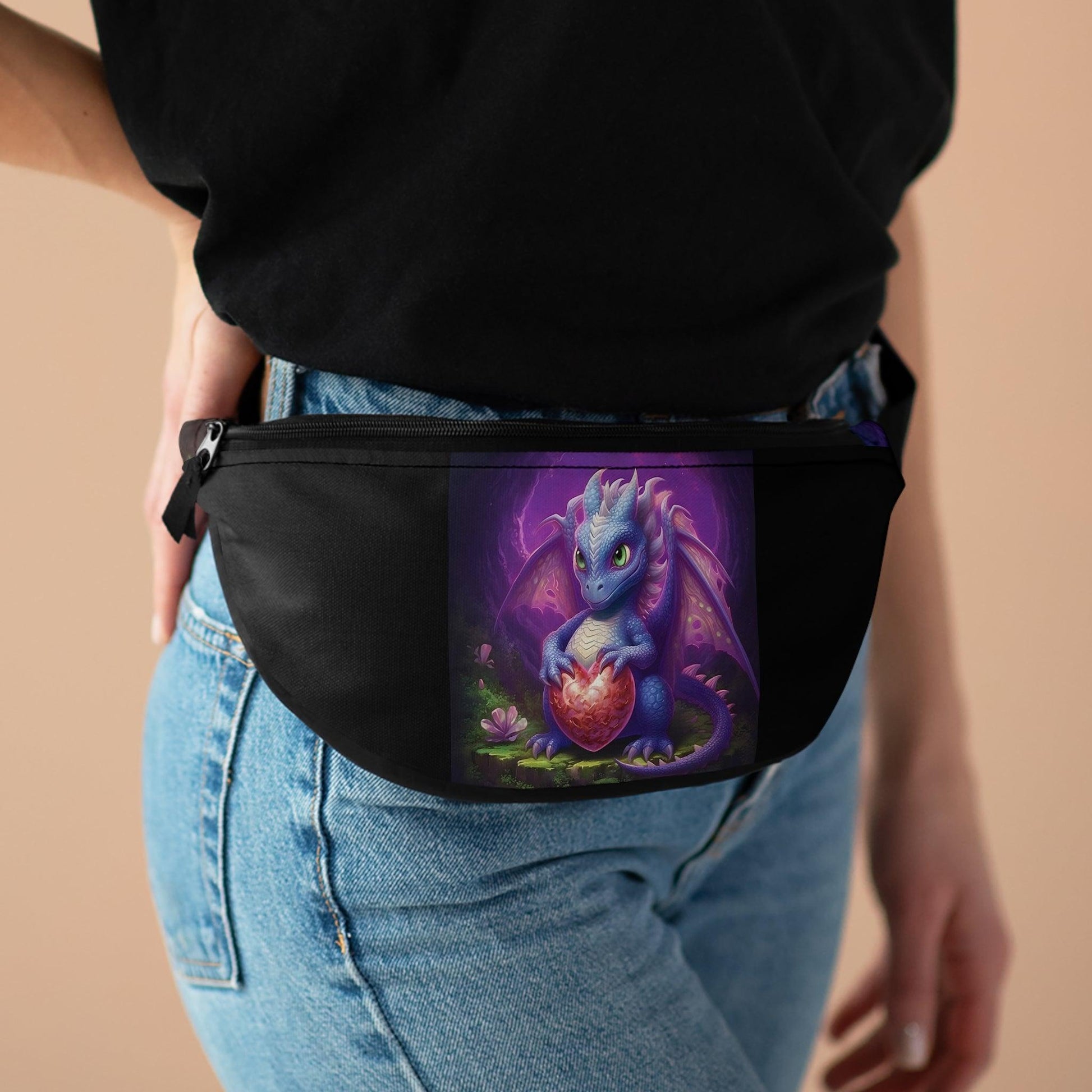 Cute 3D Baby Dragon Heart Stone Fanny Pack - Adorable and Functional Accessory made of Digital & AI Art - Alchemystics.org