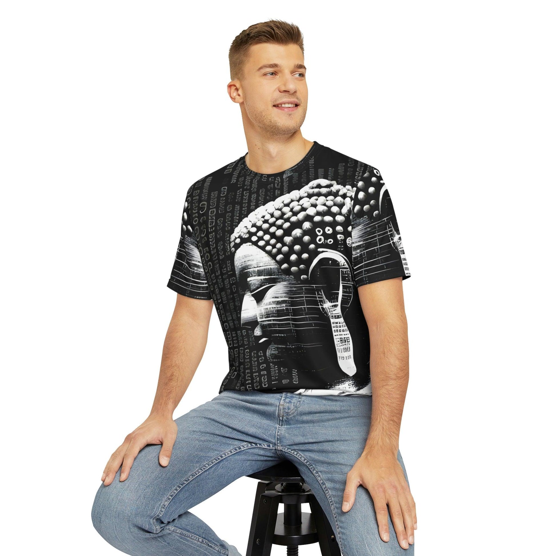 Earpath to Enlightenment - Buddha Bohdisatva, For Him Polyester Tee Shirt (AOP) - All Over Print - Street Wear - Festival Wear by Meta Zen v1.1 - Alchemystics.org