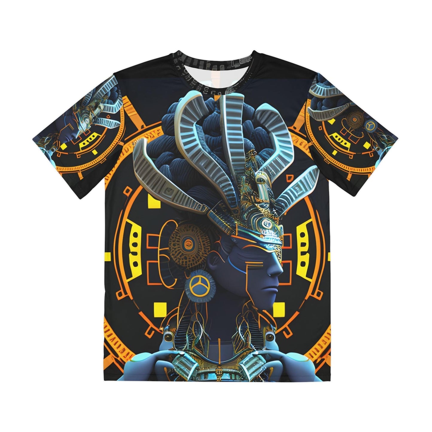 Epic CE Series - Mayan Aztec Robot Alien Warrior Diety - All Over Print (AOP) / Sublimation Design - Digital AI Art T-Shirt for Street or Festival Wear - Alchemystics.org