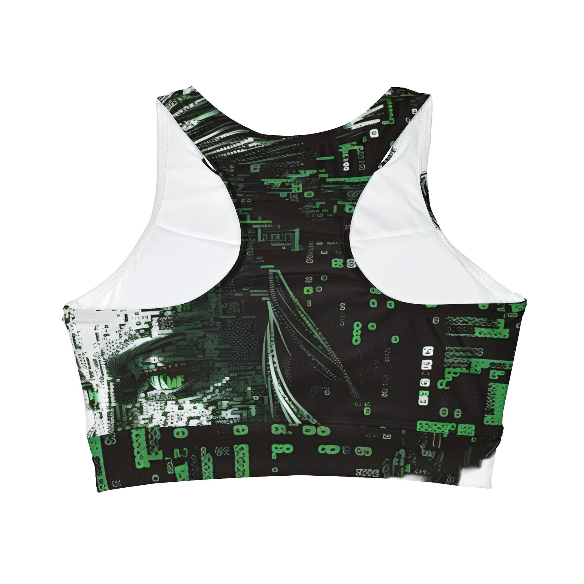 Fierce Digital Green Eyed Beautiful Woman in the style of Ansi / Ascii Art - For Her High Neck Crop Top Sublimation All Over Print (AOP) - Alchemystics.org