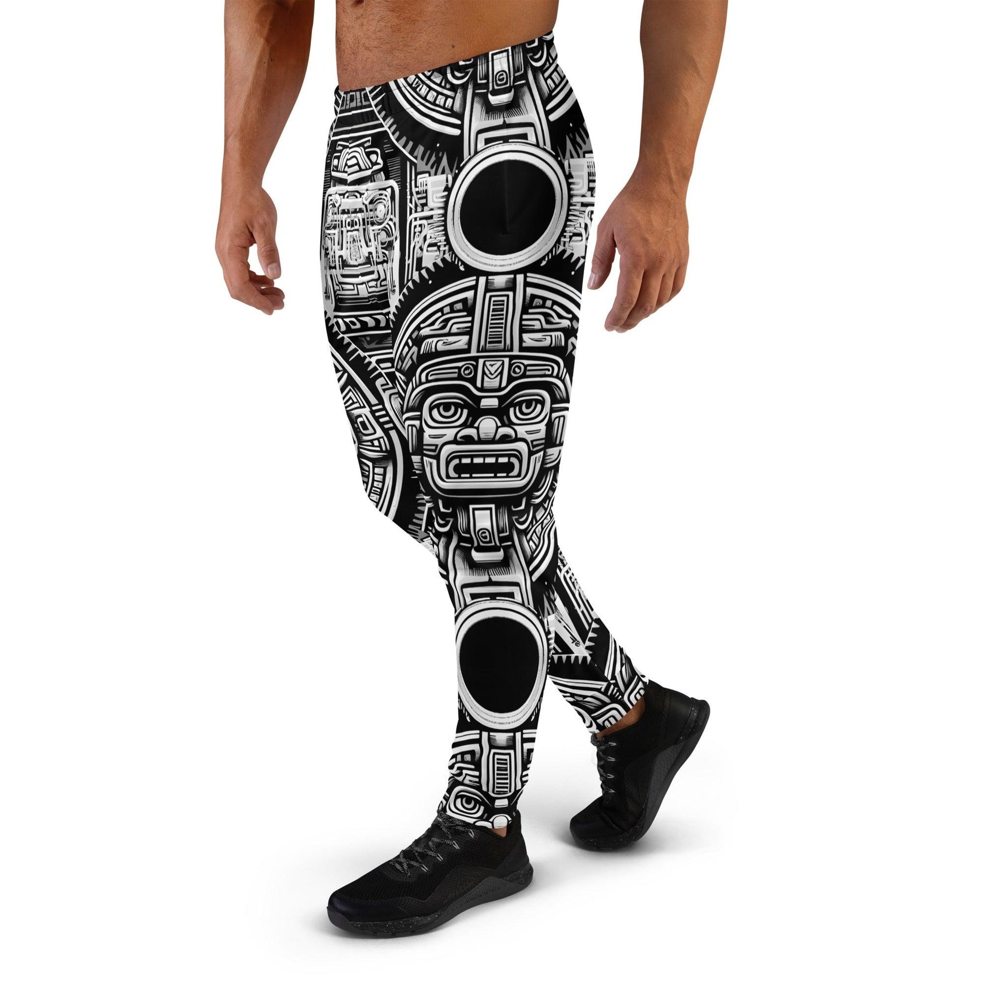 Mayan Aztec Hieroglyphic Tribal Unisex Festival Rave Jogger Pants by Meta Zen v1.0 - Alchemystics.org