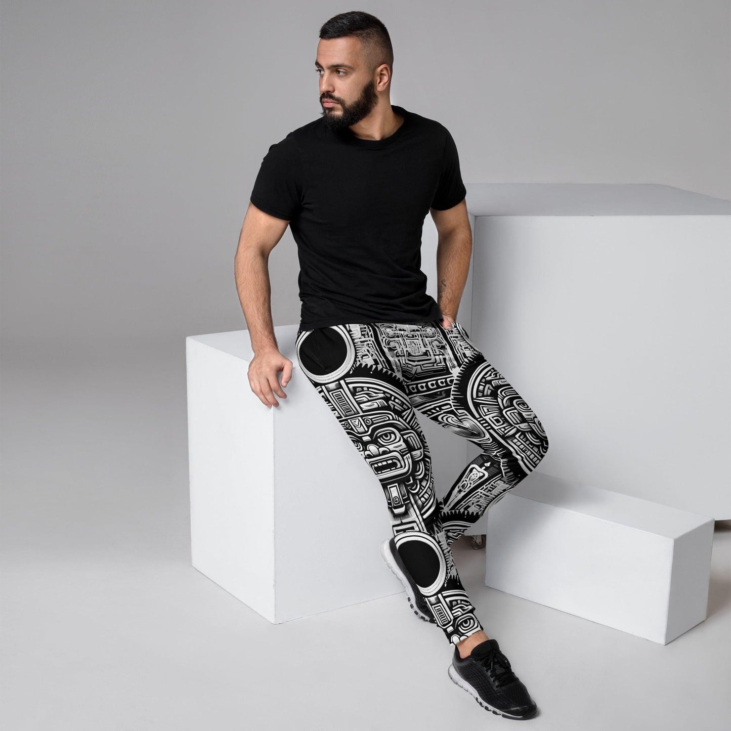 Mayan Aztec Hieroglyphic Tribal Unisex Festival Rave Jogger Pants by Meta Zen v1.0 - Alchemystics.org