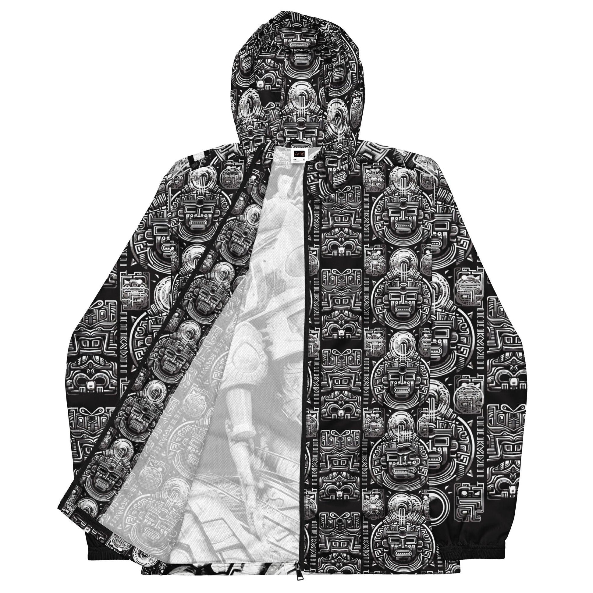Mayan / Aztec Warrior All Over Print Unisex Windbreaker with Zippered Pockets by Metz Zen v1.0 - Alchemystics.org