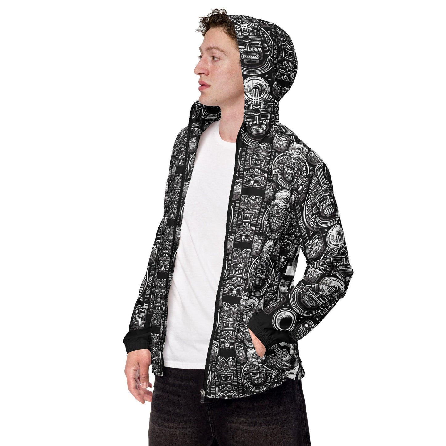Mayan / Aztec Warrior All Over Print Unisex Windbreaker with Zippered Pockets by Metz Zen v1.0 - Alchemystics.org