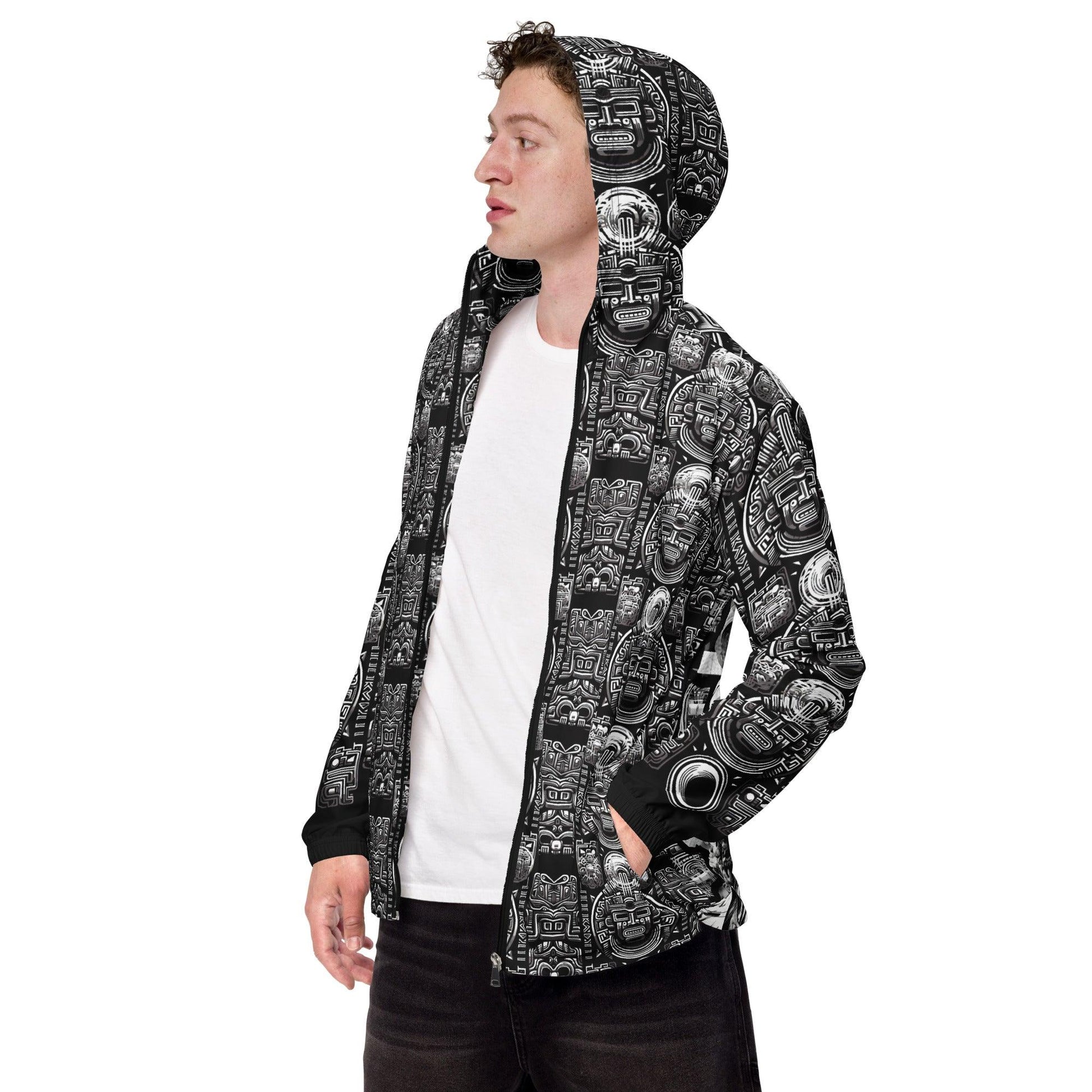Mayan / Aztec Warrior All Over Print Unisex Windbreaker with Zippered Pockets by Metz Zen v1.0 - Alchemystics.org