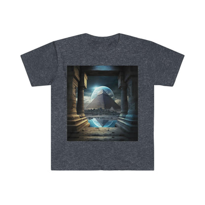 Mystic Eclipse: Egyptian Pyramid AI Art T-shirt -Men's and Women's Unisex Softstyle Shirt - Festival Urban Street Wear v2.0 - Alchemystics.org