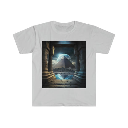 Mystic Eclipse: Egyptian Pyramid AI Art T-shirt -Men's and Women's Unisex Softstyle Shirt - Festival Urban Street Wear v2.0 - Alchemystics.org