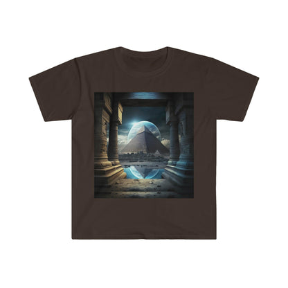 Mystic Eclipse: Egyptian Pyramid AI Art T-shirt -Men's and Women's Unisex Softstyle Shirt - Festival Urban Street Wear v2.0 - Alchemystics.org
