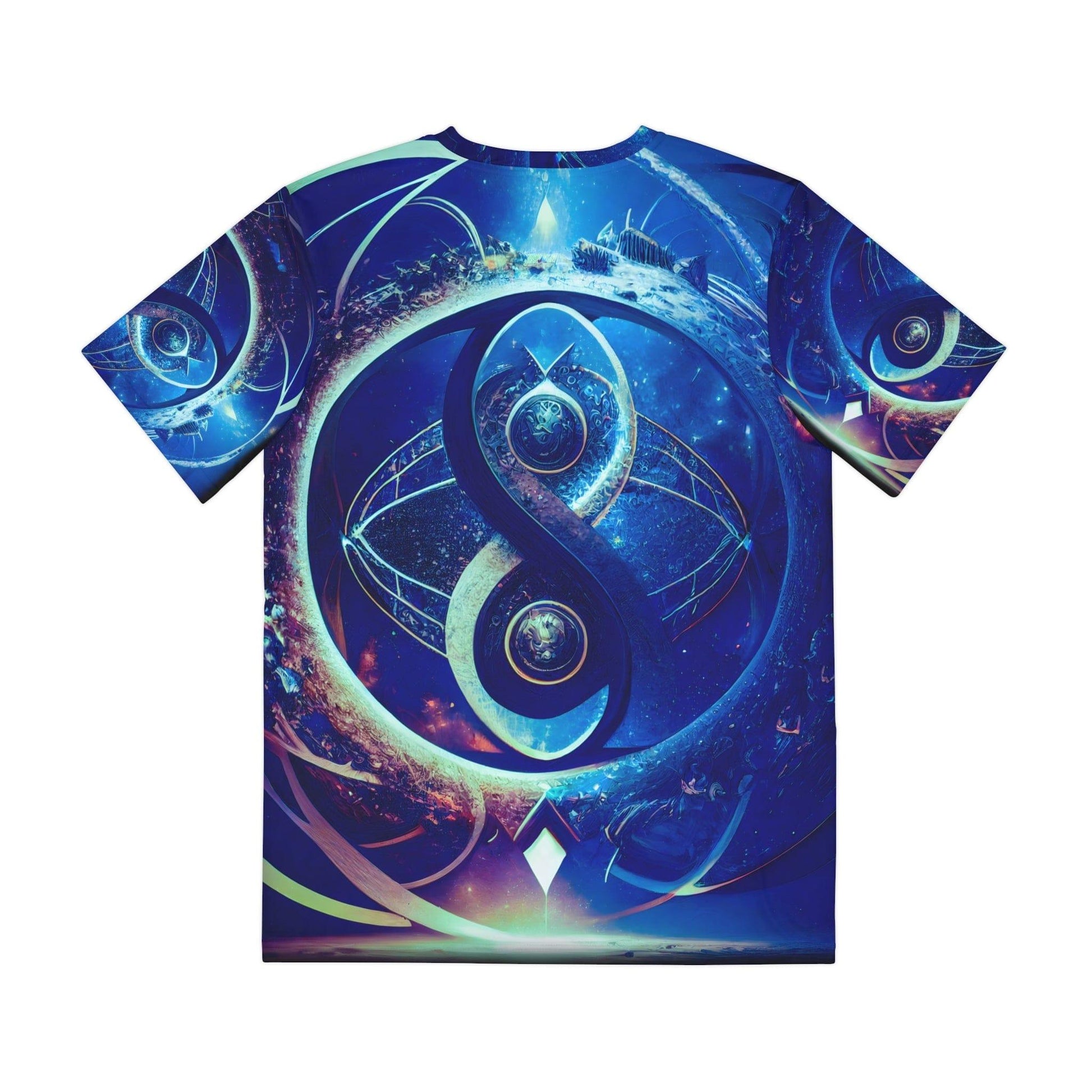 Sacred Geometry Infinity Blue "Perfect Balance" - All Over Print (AOP) / Sublimation Design - Digital AI Art T-Shirt for Street or Festival Wear - Alchemystics.org