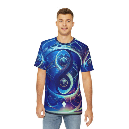 Sacred Geometry Infinity Blue "Perfect Balance" - All Over Print (AOP) / Sublimation Design - Digital AI Art T-Shirt for Street or Festival Wear - Alchemystics.org