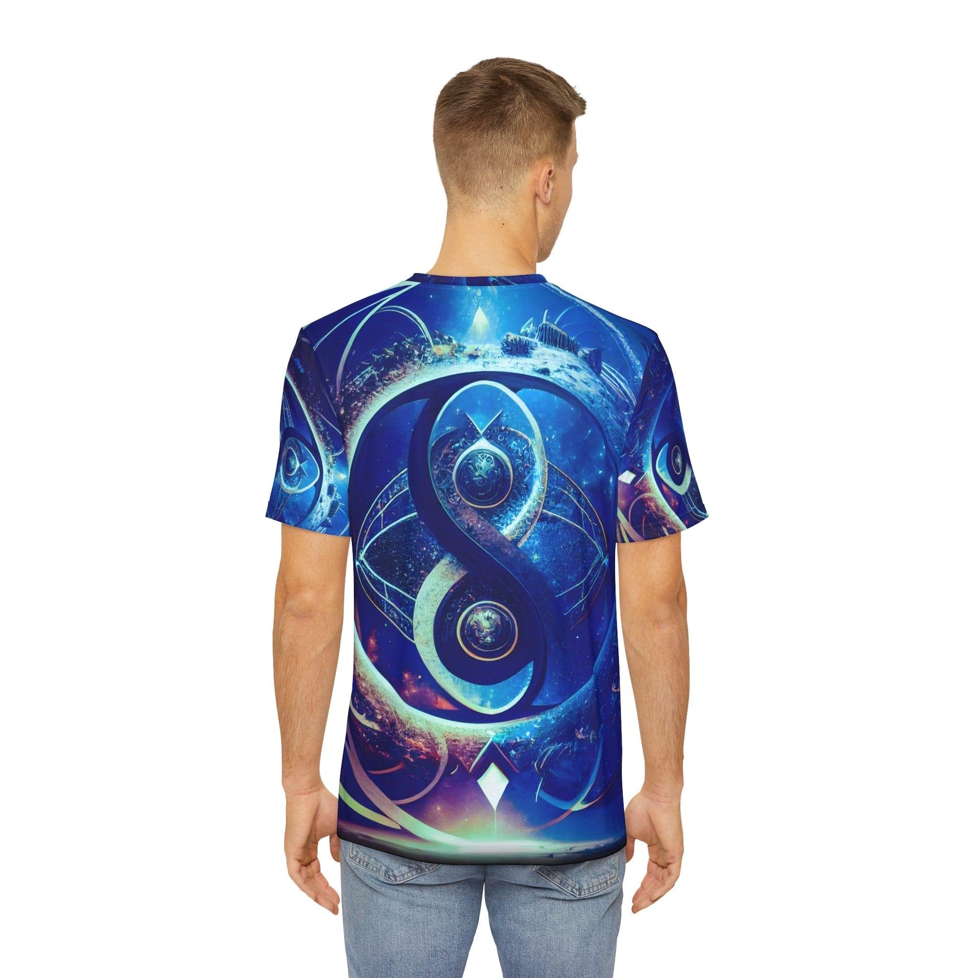 Sacred Geometry Infinity Blue "Perfect Balance" - All Over Print (AOP) / Sublimation Design - Digital AI Art T-Shirt for Street or Festival Wear - Alchemystics.org
