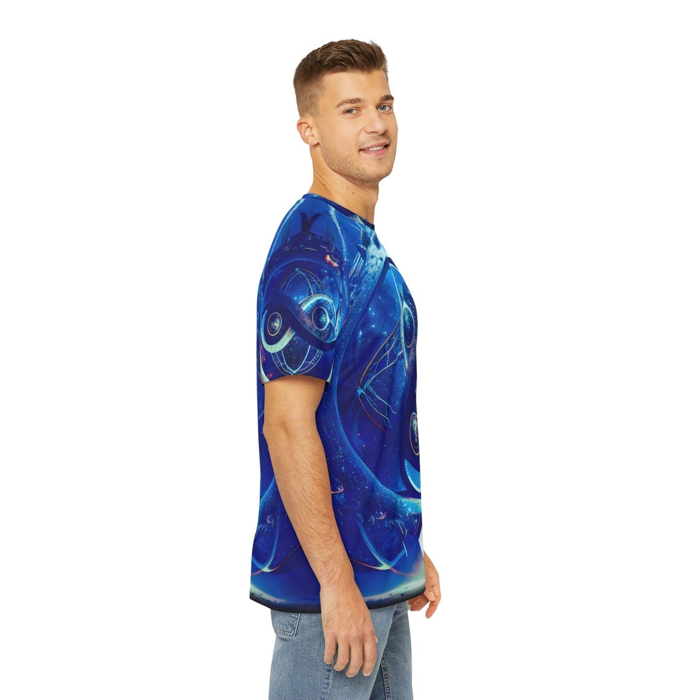 Sacred Geometry Infinity Blue "Perfect Balance" - All Over Print (AOP) / Sublimation Design - Digital AI Art T-Shirt for Street or Festival Wear - Alchemystics.org