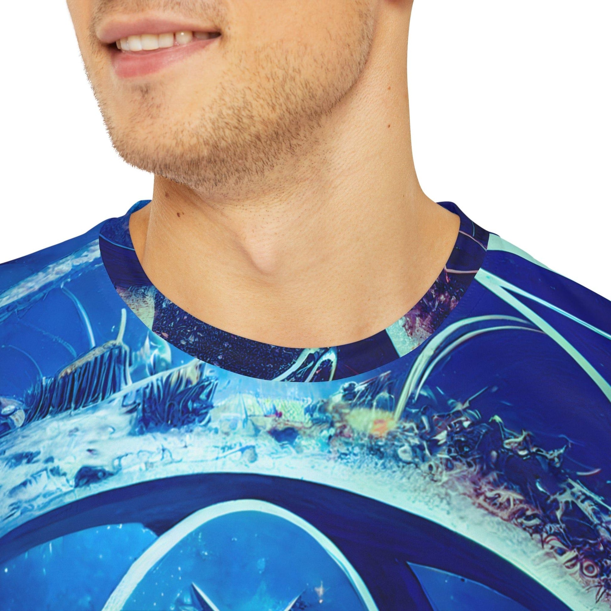 Sacred Geometry Infinity Blue "Perfect Balance" - All Over Print (AOP) / Sublimation Design - Digital AI Art T-Shirt for Street or Festival Wear - Alchemystics.org