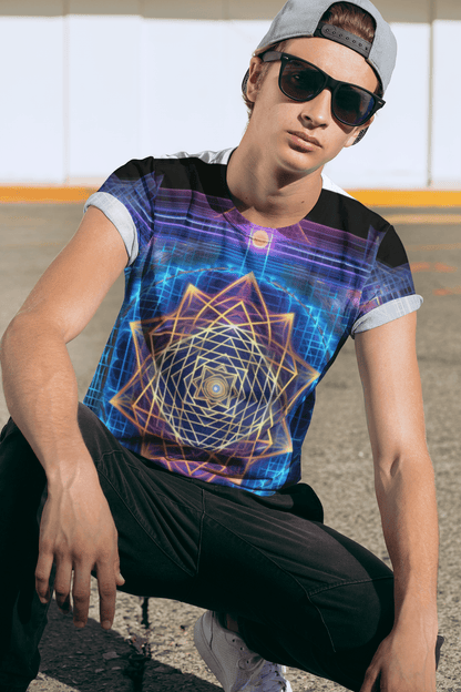 Sri Yantra 3D Sacred Geometry Octane Colorful Symmetrical Sublimation-Digital AI Art T-Shirt for Street or Festival Wear - Alchemystics.org
