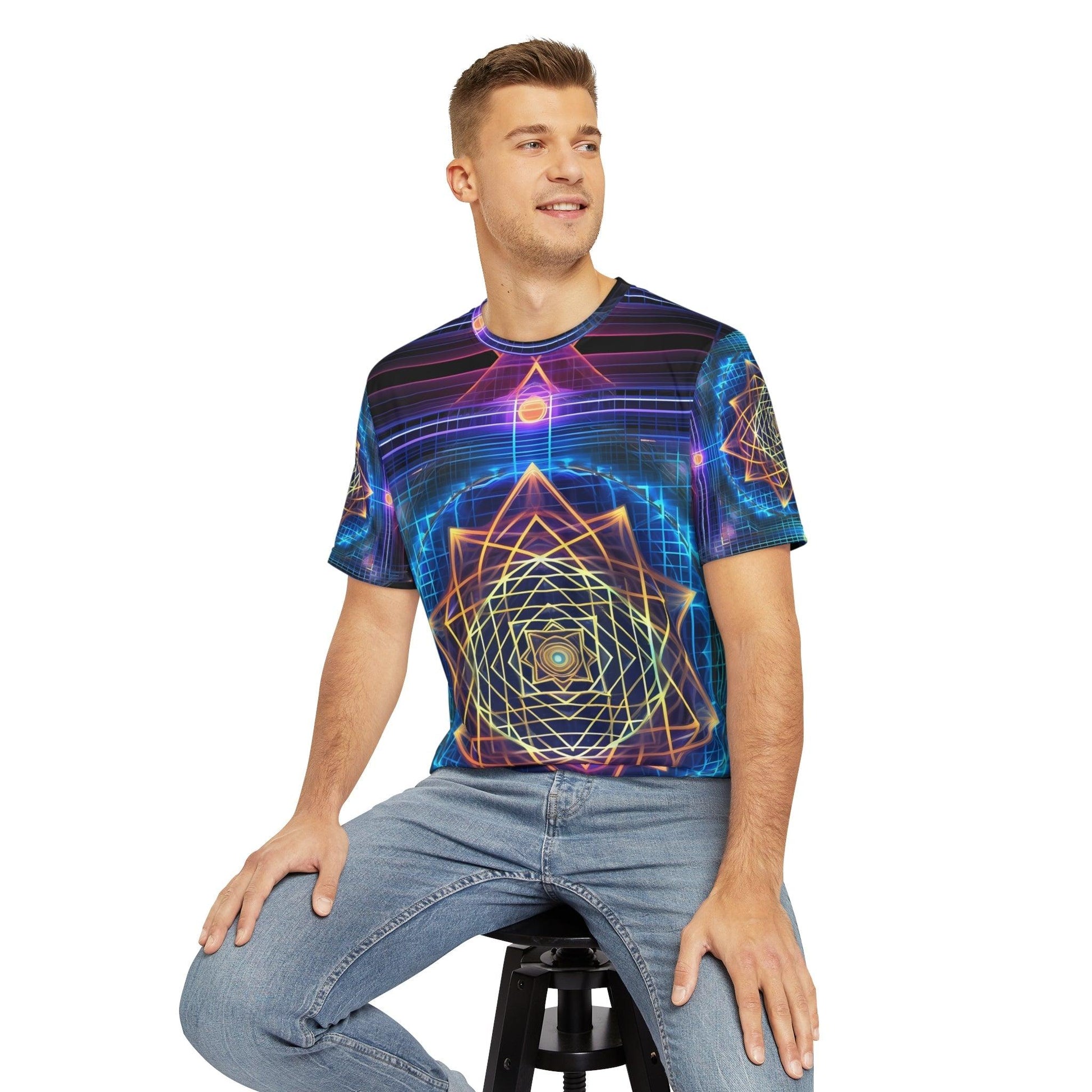 Sri Yantra 3D Sacred Geometry Octane Colorful Symmetrical Sublimation-Digital AI Art T-Shirt for Street or Festival Wear - Alchemystics.org