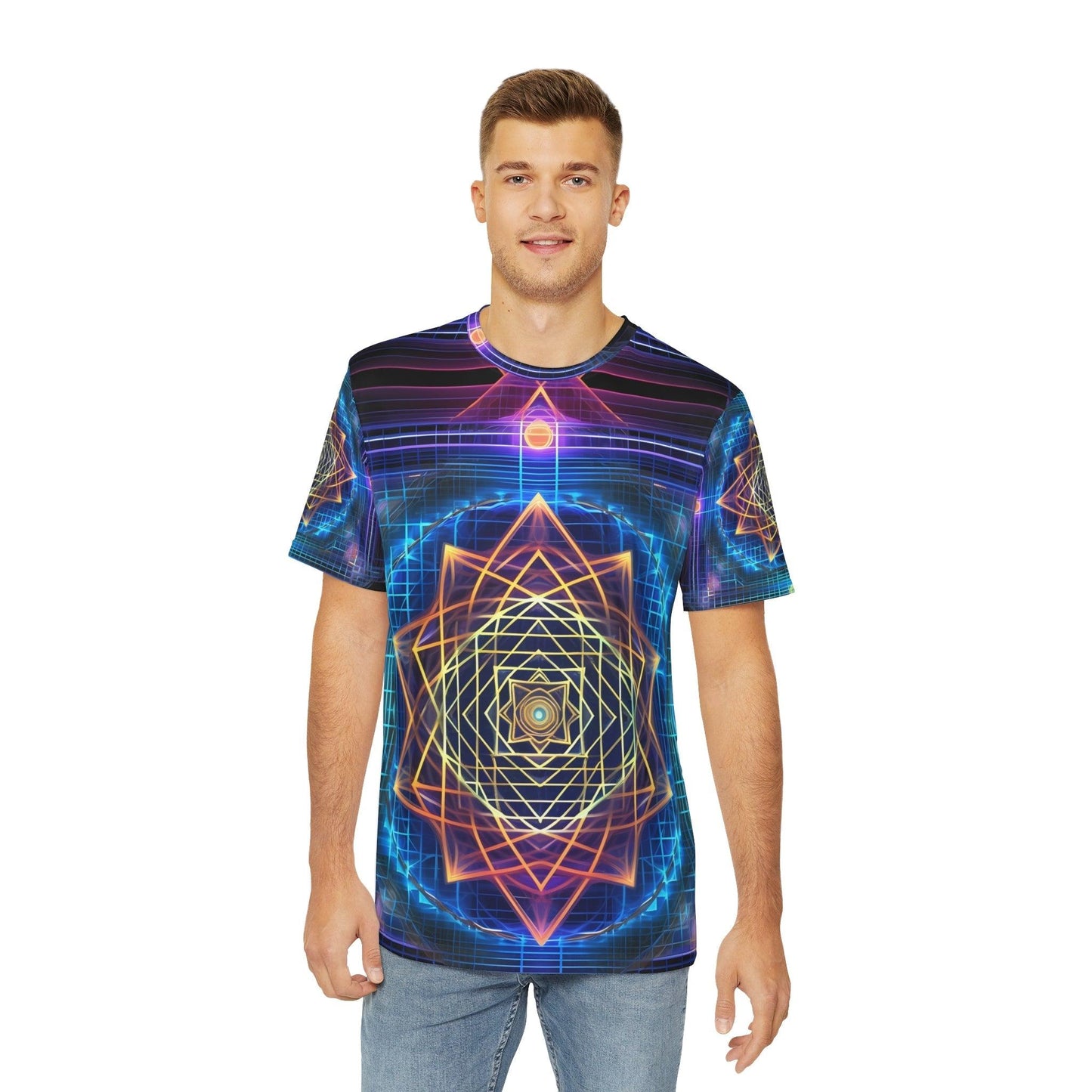 Sri Yantra 3D Sacred Geometry Octane Colorful Symmetrical Sublimation-Digital AI Art T-Shirt for Street or Festival Wear - Alchemystics.org
