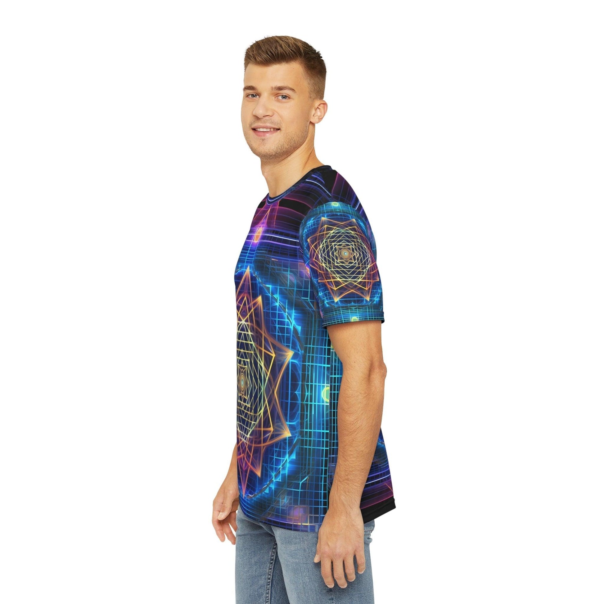 Sri Yantra 3D Sacred Geometry Octane Colorful Symmetrical Sublimation-Digital AI Art T-Shirt for Street or Festival Wear - Alchemystics.org