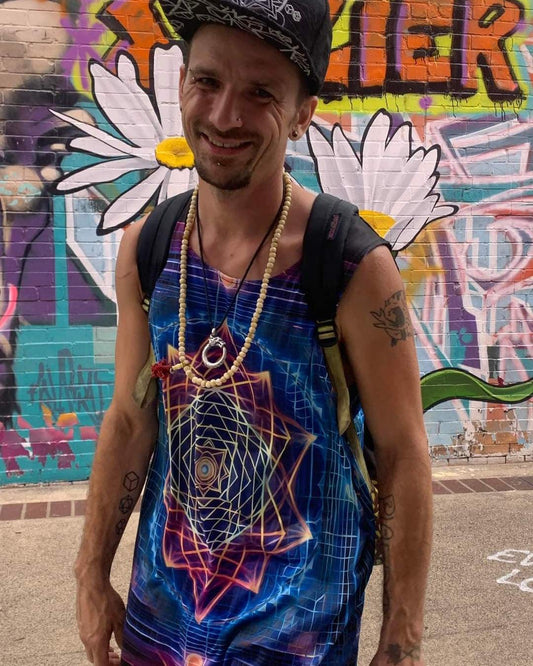 Sri Yantra 3D Sacred Geometry Octane Colorful Symmetrical Sublimation Tank Top for Him - Stylish Comfort for Festival Street Activewear and More - Alchemystics.org