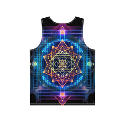 Sri Yantra 3D Sacred Geometry Octane Colorful Symmetrical Sublimation Tank Top for Him - Stylish Comfort for Festival Street Activewear and More - Art of Meta Zen