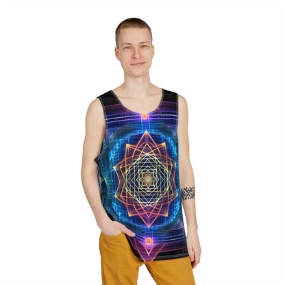 Sri Yantra 3D Sacred Geometry Octane Colorful Symmetrical Sublimation Tank Top for Him - Stylish Comfort for Festival Street Activewear and More - Art of Meta Zen