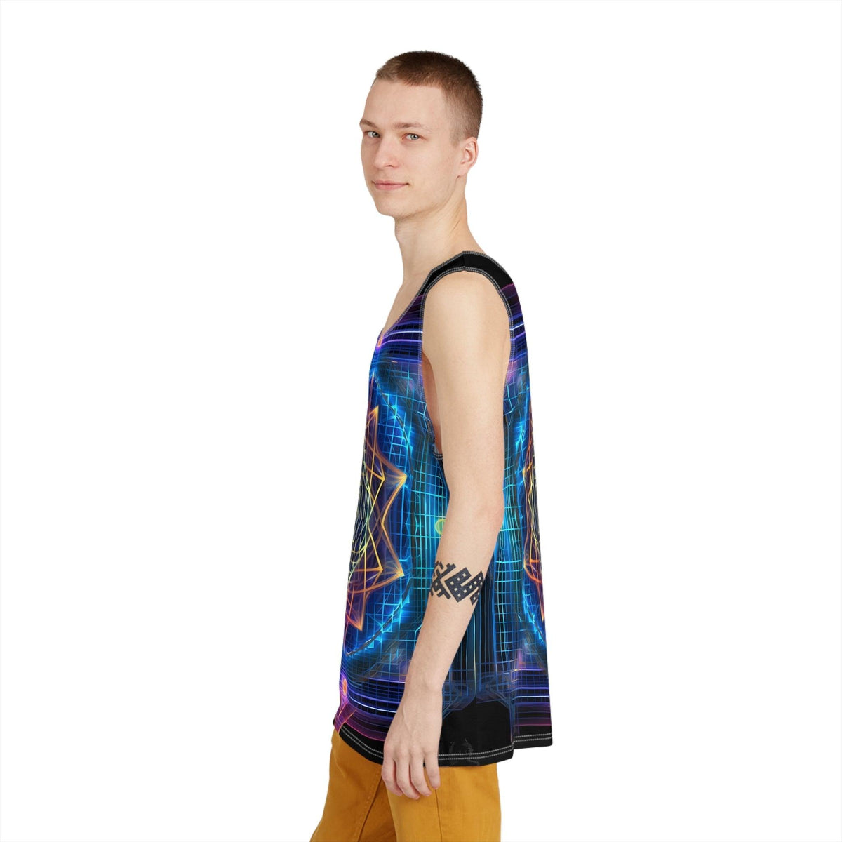 Sri Yantra 3D Sacred Geometry Octane Colorful Symmetrical Sublimation Tank Top for Him - Stylish Comfort for Festival Street Activewear and More - Art of Meta Zen