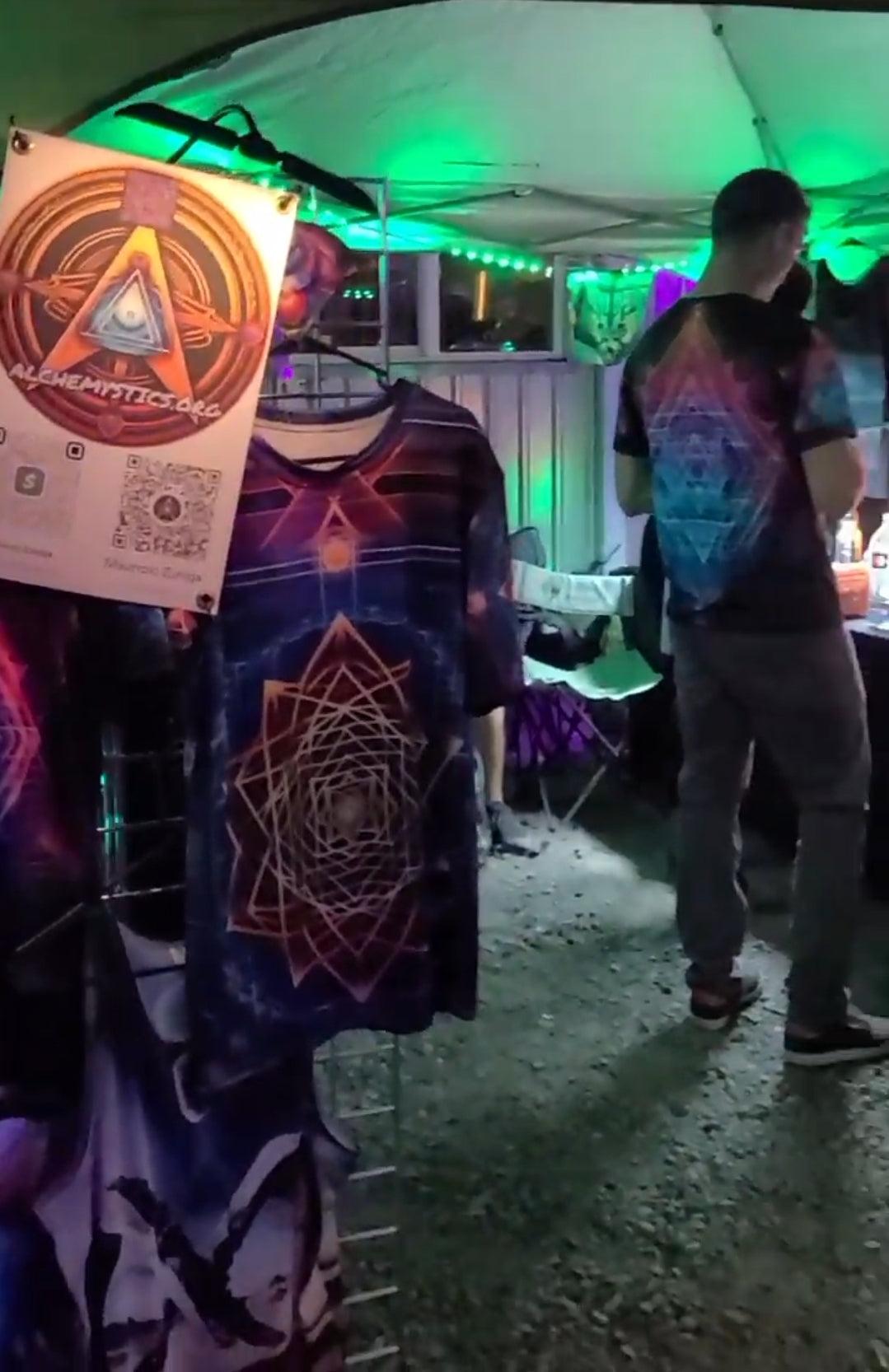 Sri Yantra 3D v2 Sacred Geometry Octane Colorful Symmetrical Sublimation - All Over Print (AOP) - Digital AI Art T-Shirt for Street or Festival Wear - Alchemystics.org
