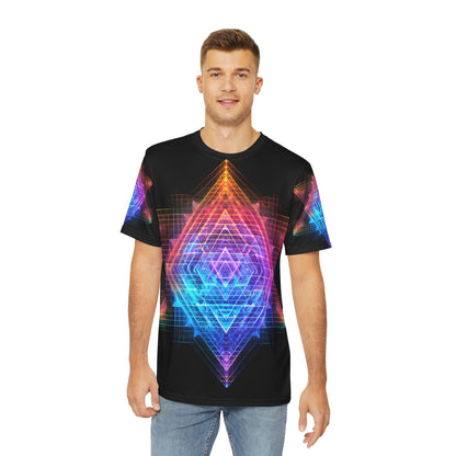 Sri Yantra 3D v2 Sacred Geometry Octane Colorful Symmetrical Sublimation - All Over Print (AOP) - Digital AI Art T-Shirt for Street or Festival Wear - Alchemystics.org