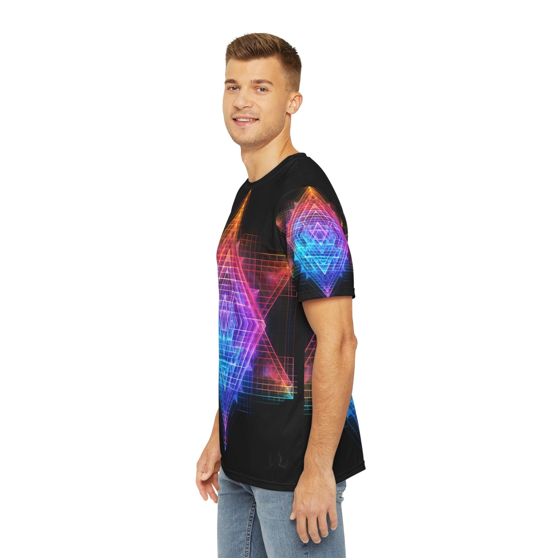 Sri Yantra 3D v2 Sacred Geometry Octane Colorful Symmetrical Sublimation - All Over Print (AOP) - Digital AI Art T-Shirt for Street or Festival Wear - Alchemystics.org