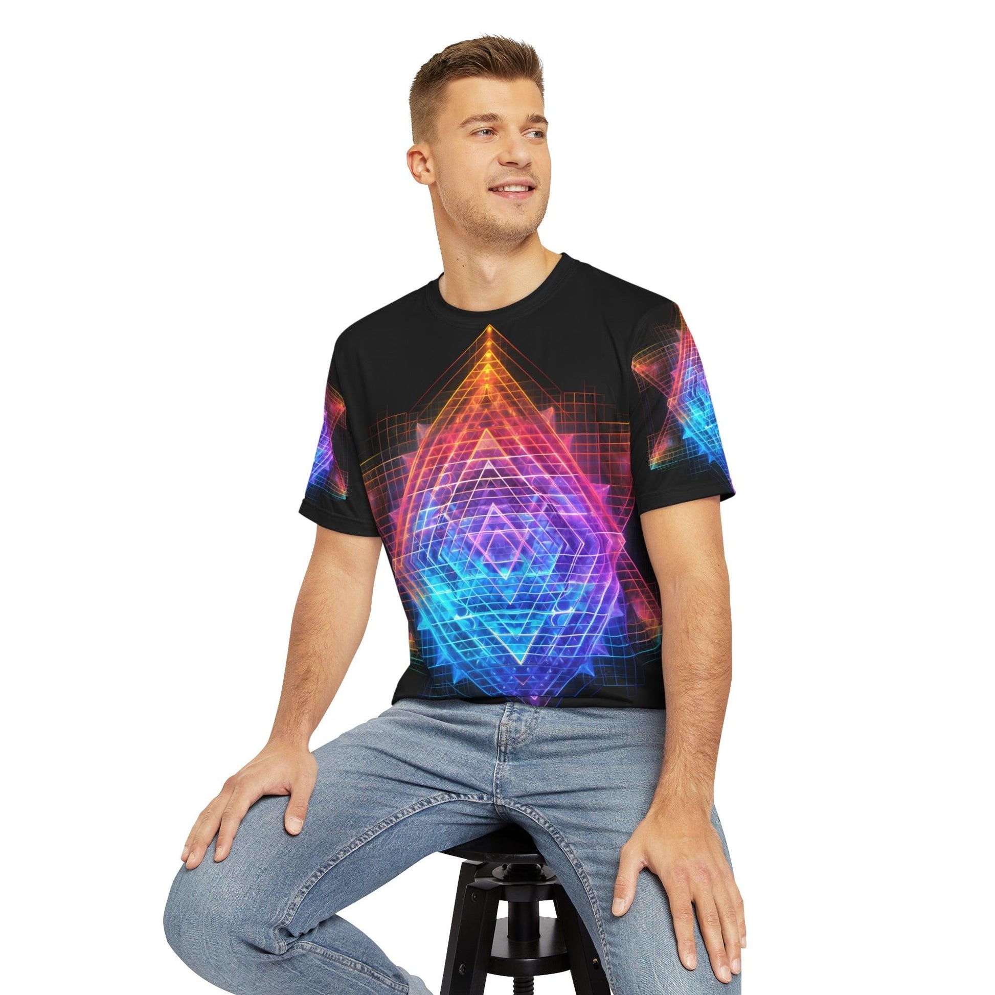 Sri Yantra 3D v2 Sacred Geometry Octane Colorful Symmetrical Sublimation - All Over Print (AOP) - Digital AI Art T-Shirt for Street or Festival Wear - Alchemystics.org