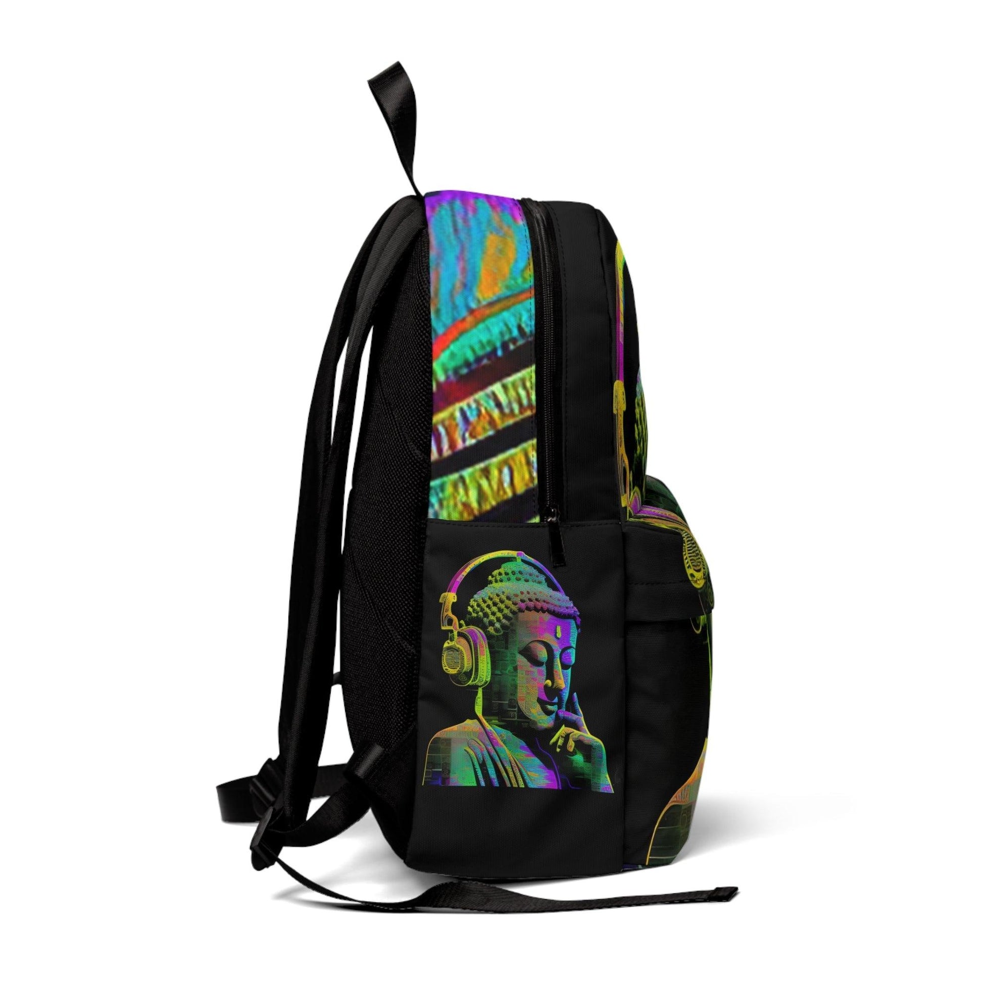 Subtle Smiling Buddha with Headphones Meta Zen Music Tribal Fusion Backpack Unisex Classic Backpack - Alchemystics.org