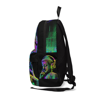 Subtle Smiling Buddha with Headphones Meta Zen Music Tribal Fusion Backpack Unisex Classic Backpack - Alchemystics.org