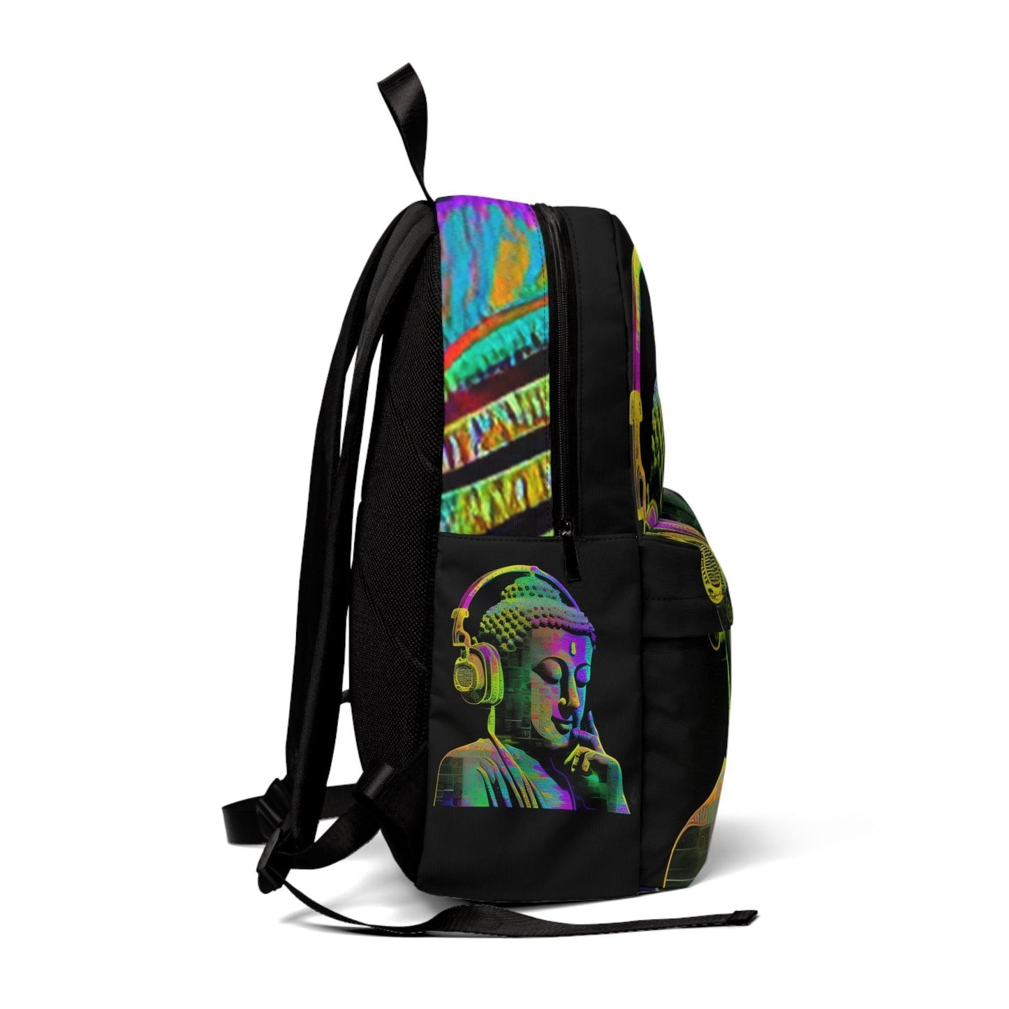 Subtle Smiling Buddha with Headphones Meta Zen Music Tribal Fusion Backpack Unisex Classic Backpack (PROTOTYPE) - Alchemystics.org