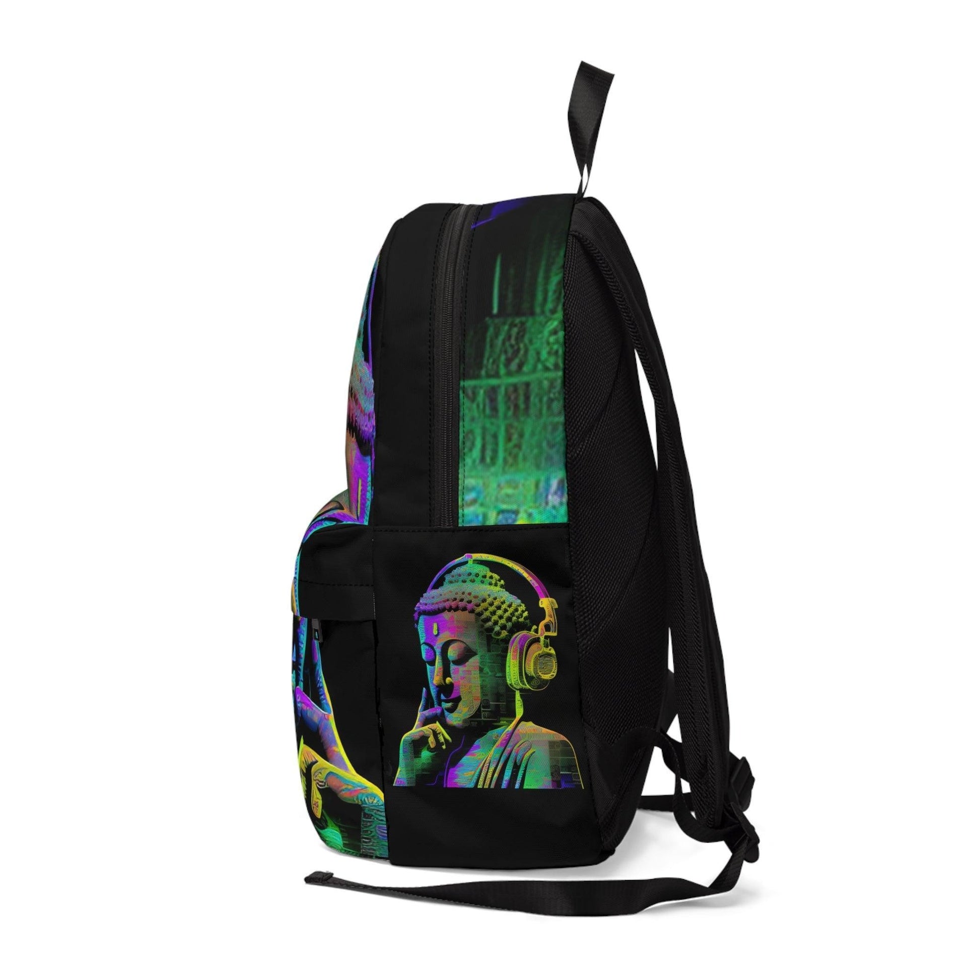 Subtle Smiling Buddha with Headphones Meta Zen Music Tribal Fusion Backpack Unisex Classic Backpack (PROTOTYPE) - Alchemystics.org
